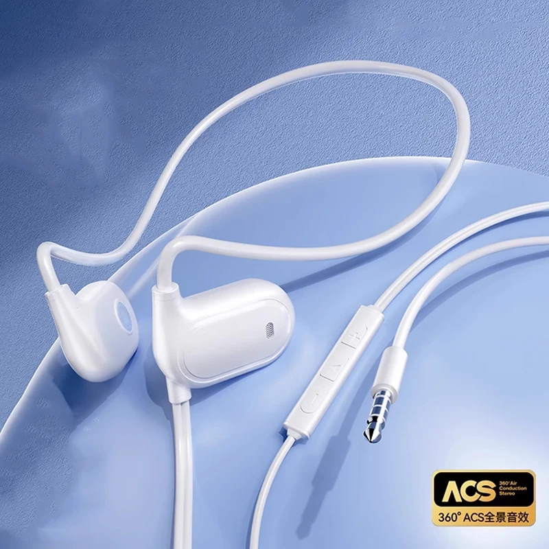 Wired Open Ear Headphones 3.5mm/IOS/Type-c Plug Hifi Sound Earphone with HD Call Microphone Air Conduction for Gaming Home Offic