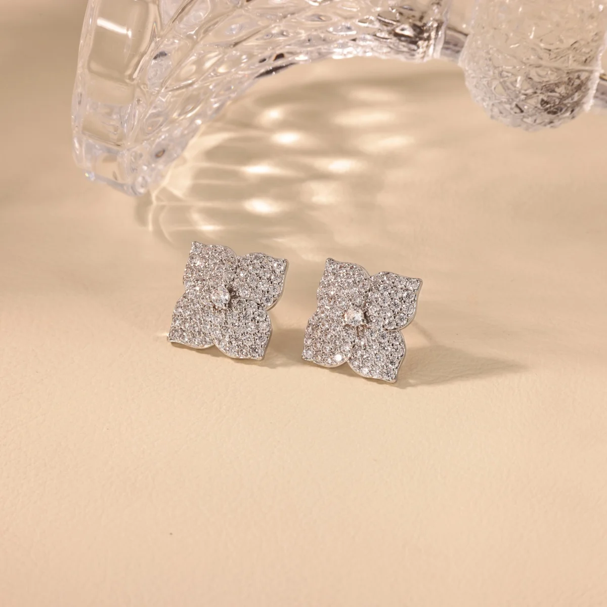 Zircon Flower Earrings 18K Gold Plated Stainless Steel