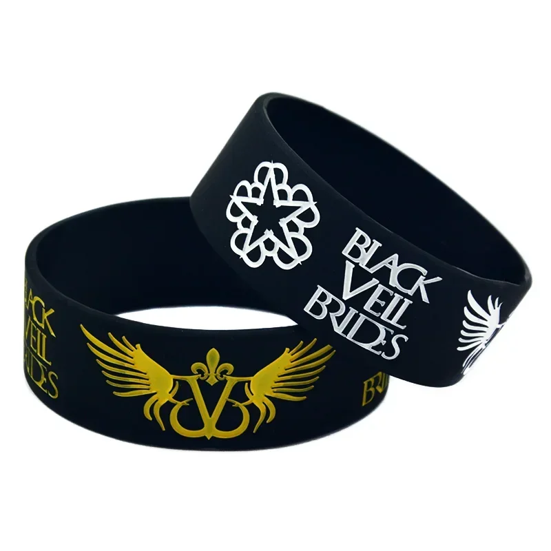 25 Pcs Black Veil Brides Silicone Bracelet with Angel Wings Music Concert Bangle 1 Inch Wide Wristband 2