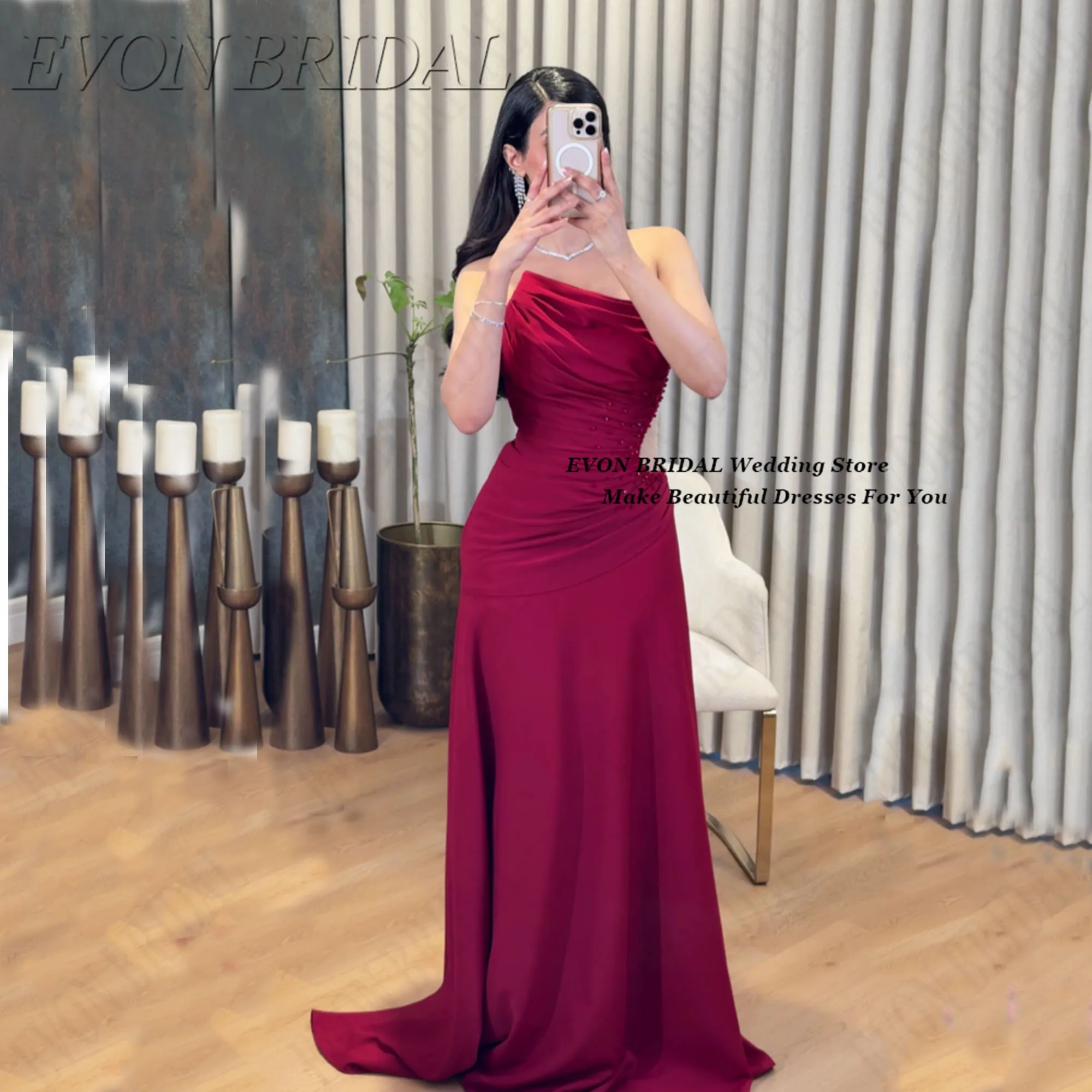 Slash-Necked Party Dresses Elegent Fishtail Dresses For Special Occasions Classic Red Carpet فساتين سهرة EVON BRIDAL Customized 1