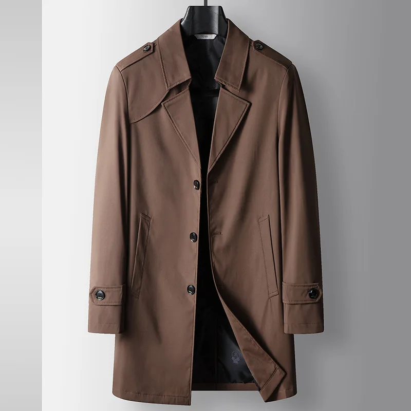 Spring and Autumn New Men's Hooded Business Casual Windbreaker Coat Anti Wrinkle Luxury Business Casual Trench Coat Trend