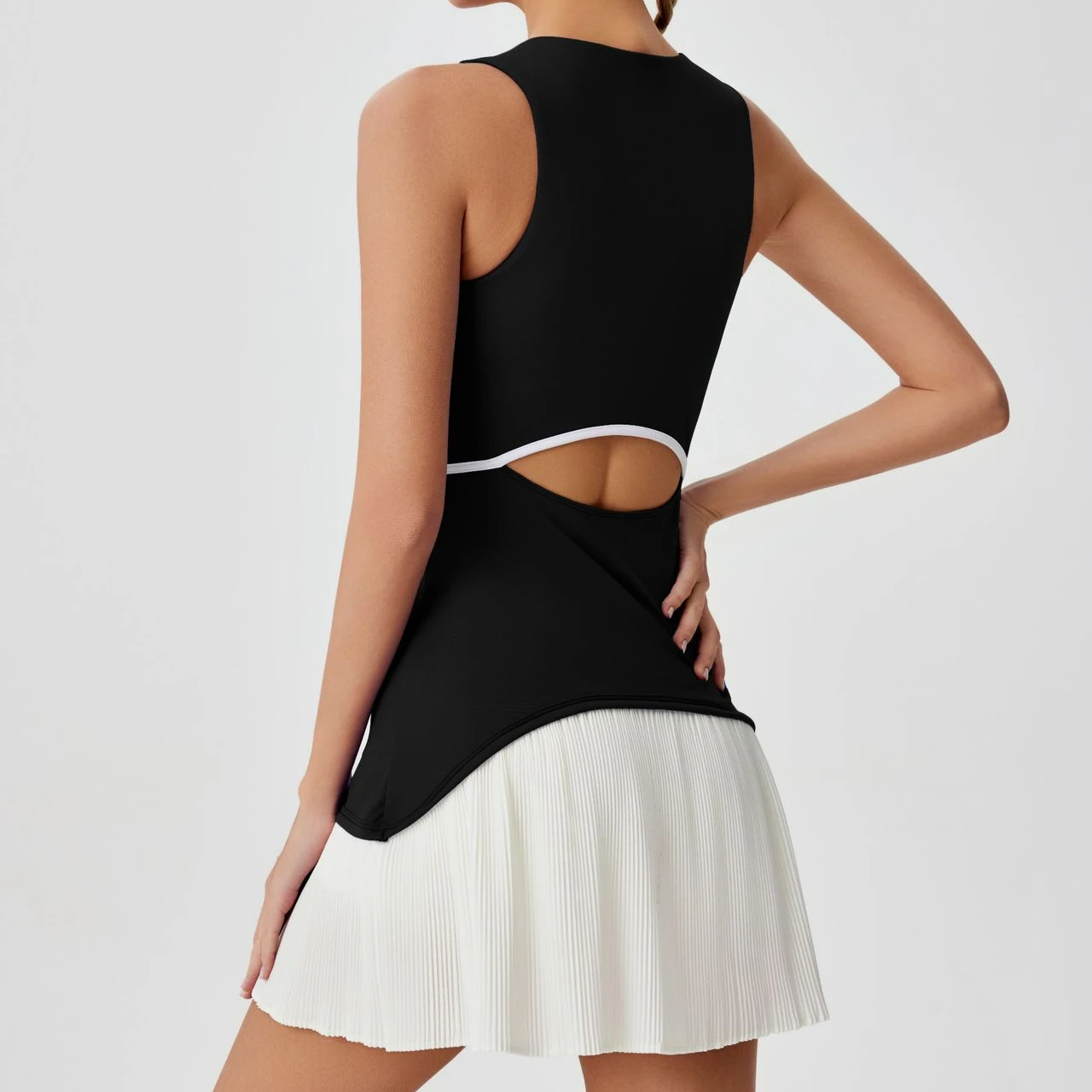Summer sports dress pleated pendulum anti-light quick-drying badminton tennis skirt hollow back one-piece golf yoga suit