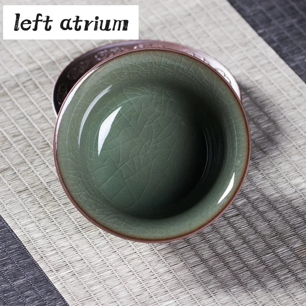 200ml Longquan Celadon Cover Bowl Ge Kiln Ice Cracking Hand Grab Bowl with Lid Kung Fu Teaset Sancai Cover Tea Maker Gaiwan