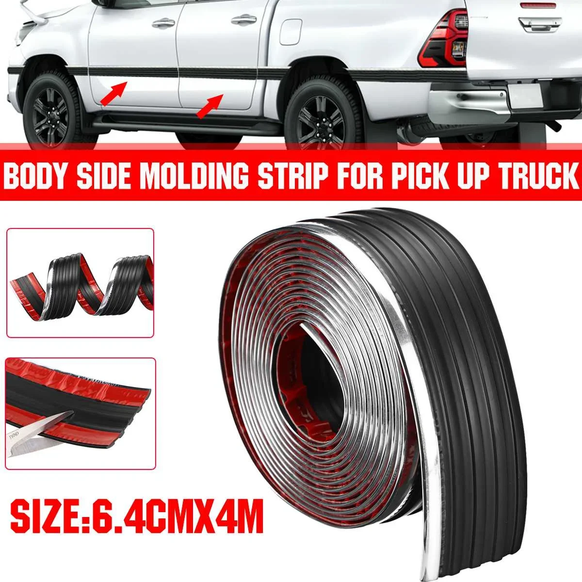 

3M/4M x 6.4cm Universal Car Body Side Trim Molding Strip Exterior Protector Roll Rear Mirror Bumper Anti Collision Decor Strip