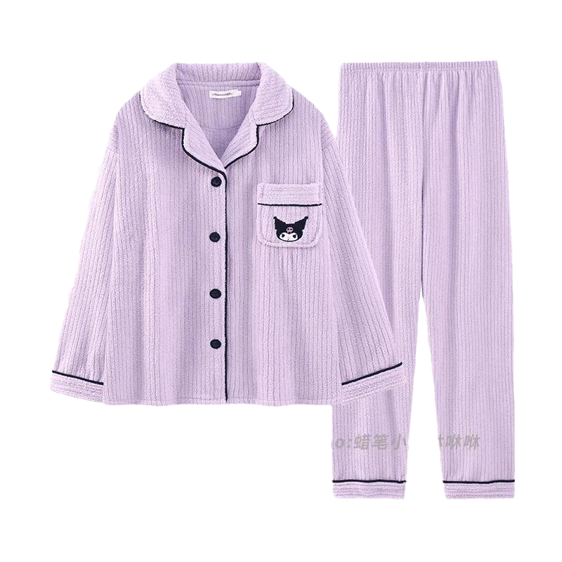 

Kawaii Sanrioed My Melody Cinnamoroll Kuromi Winter Thickened Velvet Nightgown Pants Anime Coral Velvet Nightgown Home Clothes