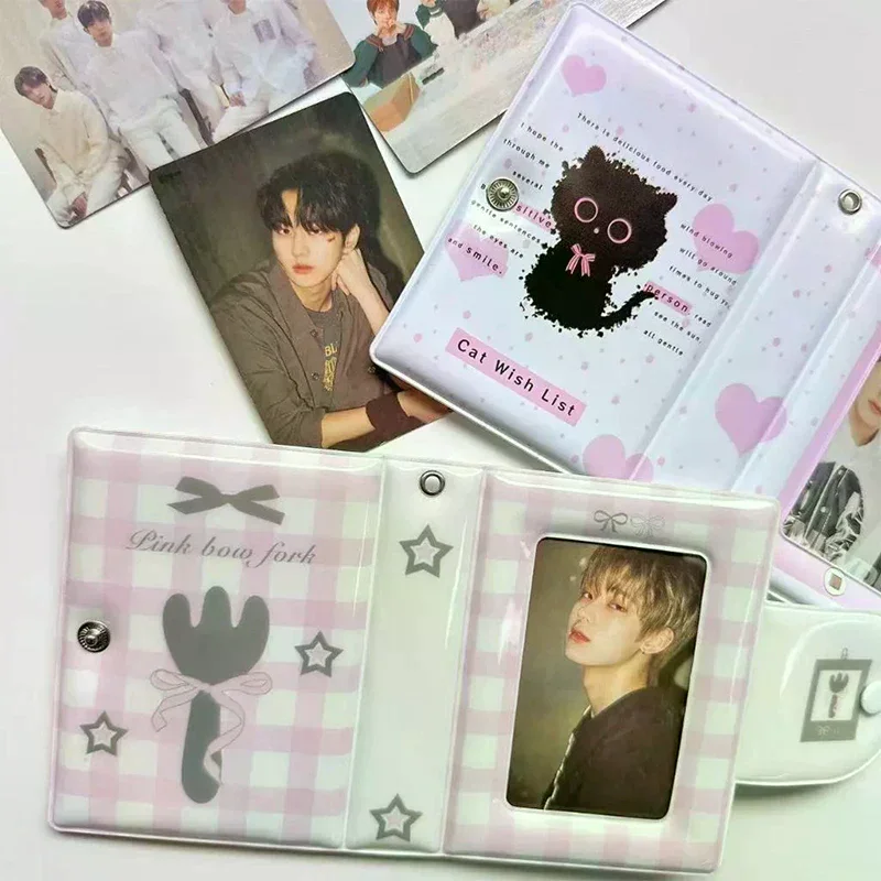 3 Inch Photo Album 32 Pockets Fork Black Cat Style ID Card Kpop Idol Photo Card Holder Storage Collect Book
