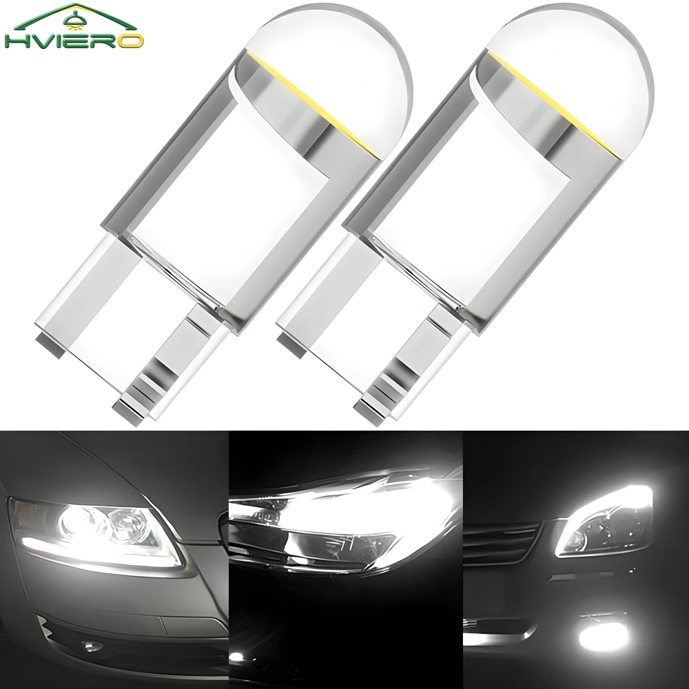 2PCS W5W 194 T10 유리 하우징 Cob LED 홈 전구 6000K 웨지 번호..