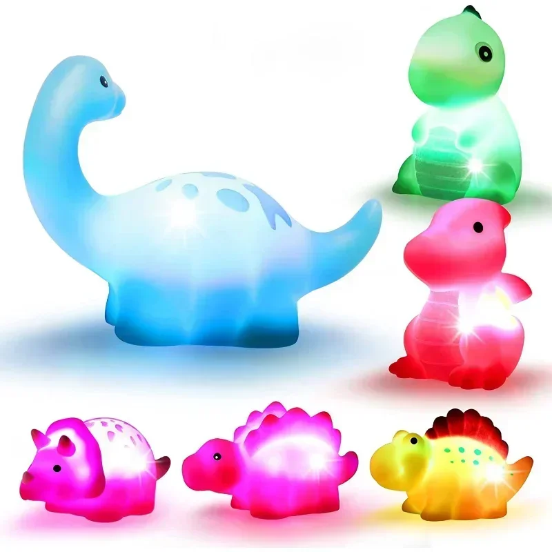 1/6PCS Baby Cute Animals Bath Toy Swimming Water Play LED Light Up Toy Set Float Induction Luminous Dinosaur for Kids Funny Gift 2