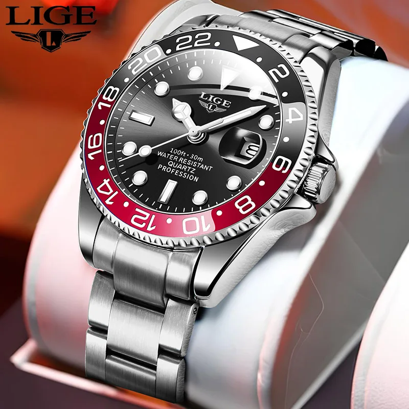 LIGE 2025 Fashion Men's Watch Luminous Luxury Stainless Steel
