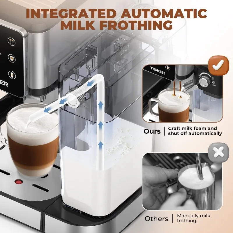 TENKER Espresso Machine 20 Bar, Cappuccino Machine with Automatic Milk Frother, Latte Machine in Stainless Steel Design 4