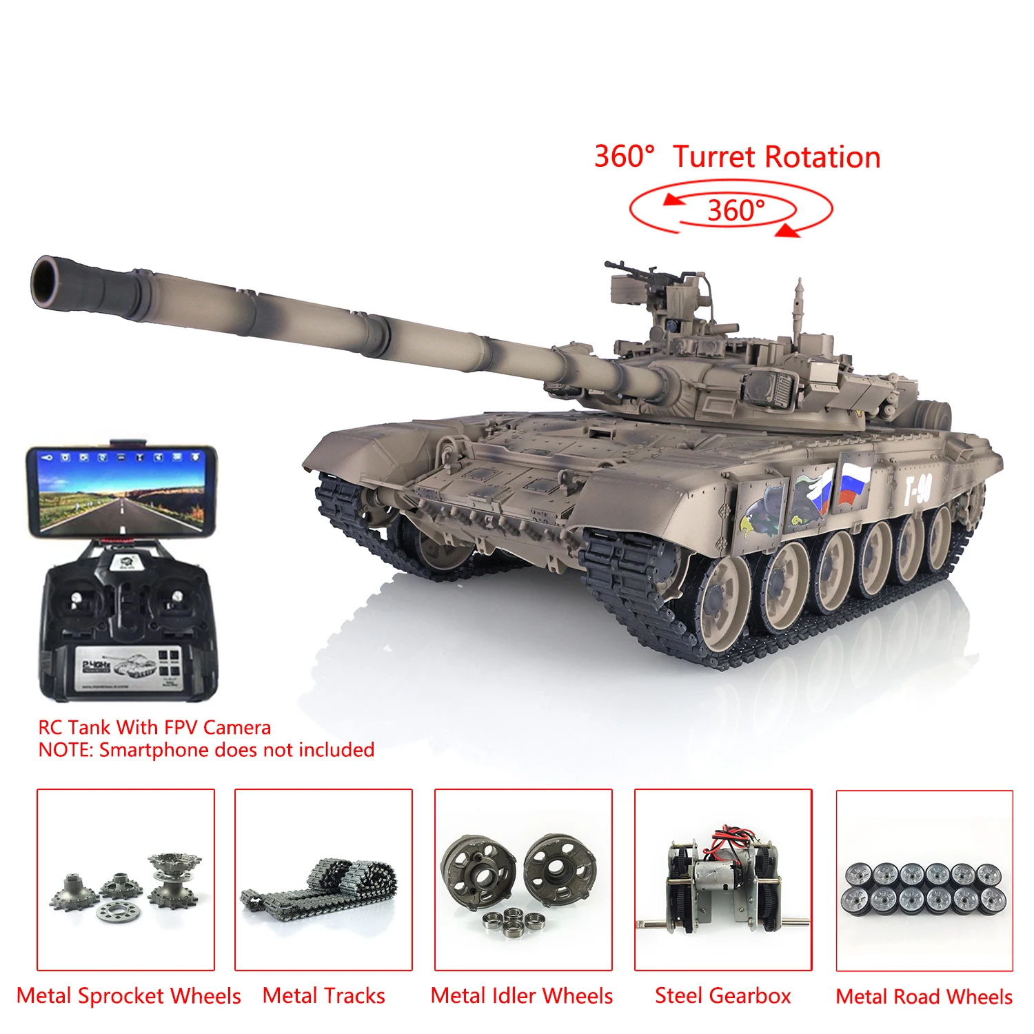

Henglong 1/16 7,0 FPV Pro Ver Россия T90 Радиоуправляемый Танк 3938 360 ° револьверный металлический корпус колес отдача двигателя звук TH17873-SMT7