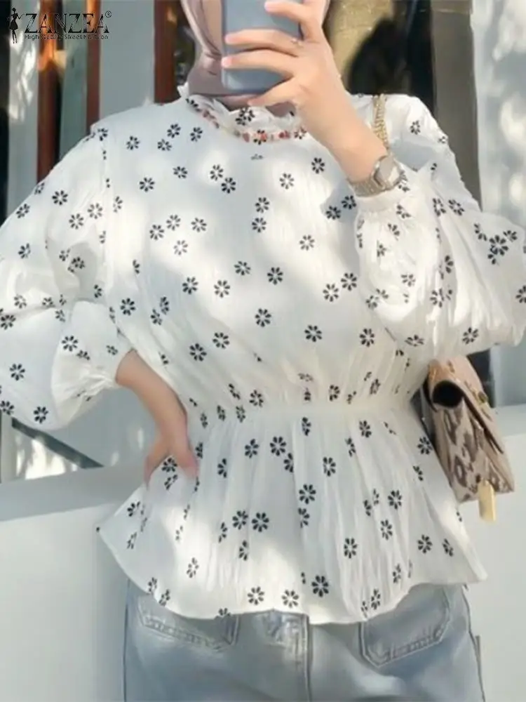 

ZANZEA Fashion Eid Mubarek Blouse Woman Muslim Floral Printed Tunic Tops Female Elegant Party Shirt Bohemian Casual Chemise 2023