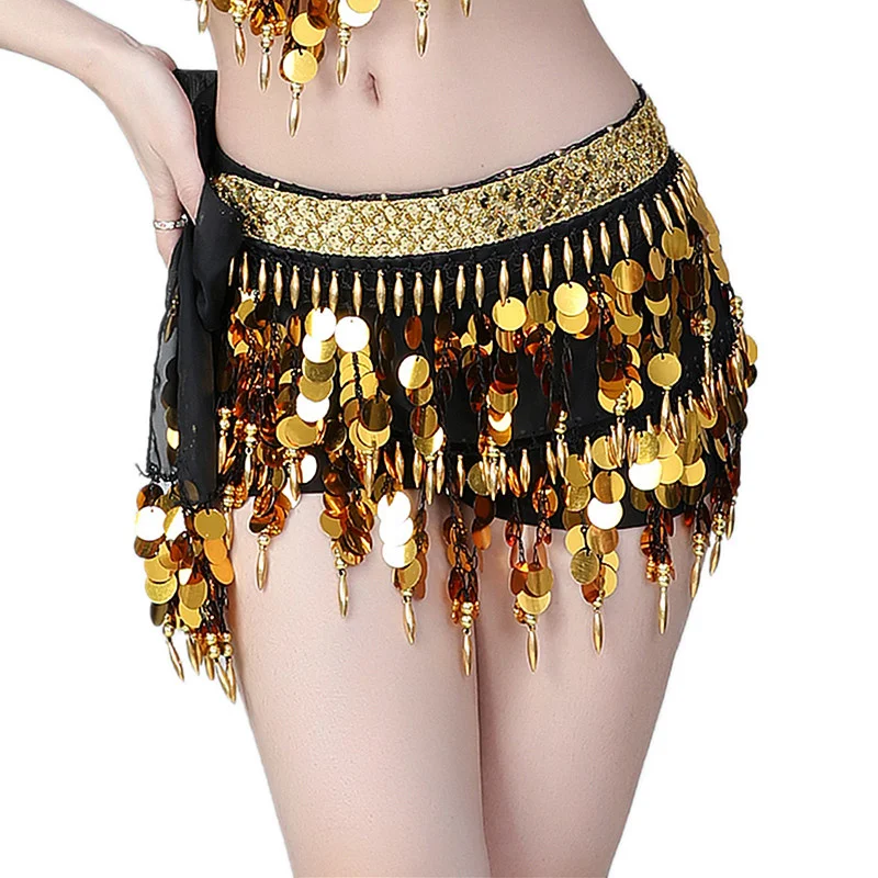 

New Fashion Women Dance Accessories Sequins Waistband Transparent Yarn Beads Fringes Belly Dance Belts Coins Hip Scarf for Girls