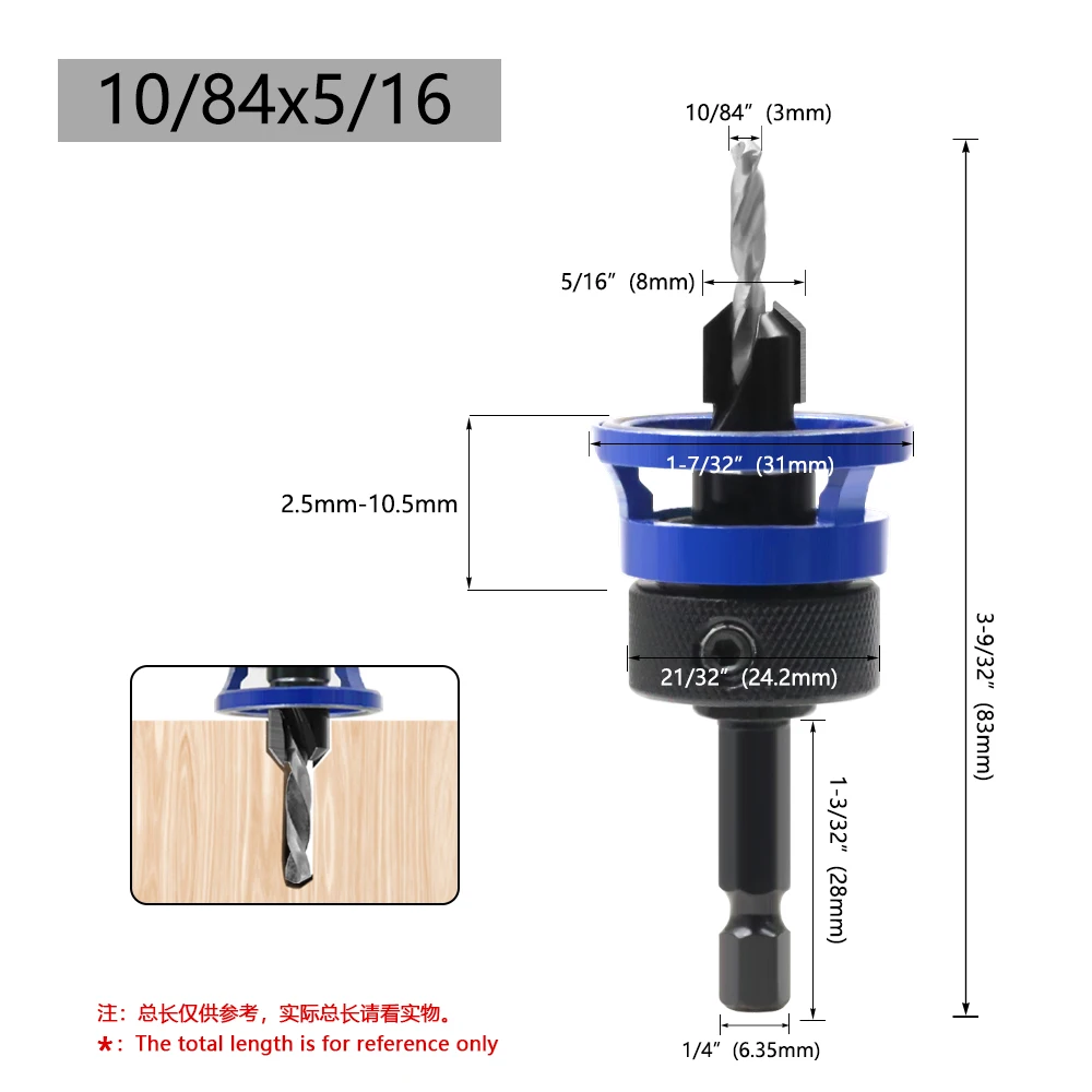 LAVIE 1pc Hex Schaft Einstellbare Begrenzung Senker Bit Router Bits Holzbearbeitung Router Bit Set CH339I00825BL – Detail 4