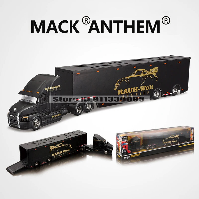 MACK ANTHEM Camion E Rimorchio Portauto 1:64 – Nero – Modello Pressofuso Con Gomme In Gomma