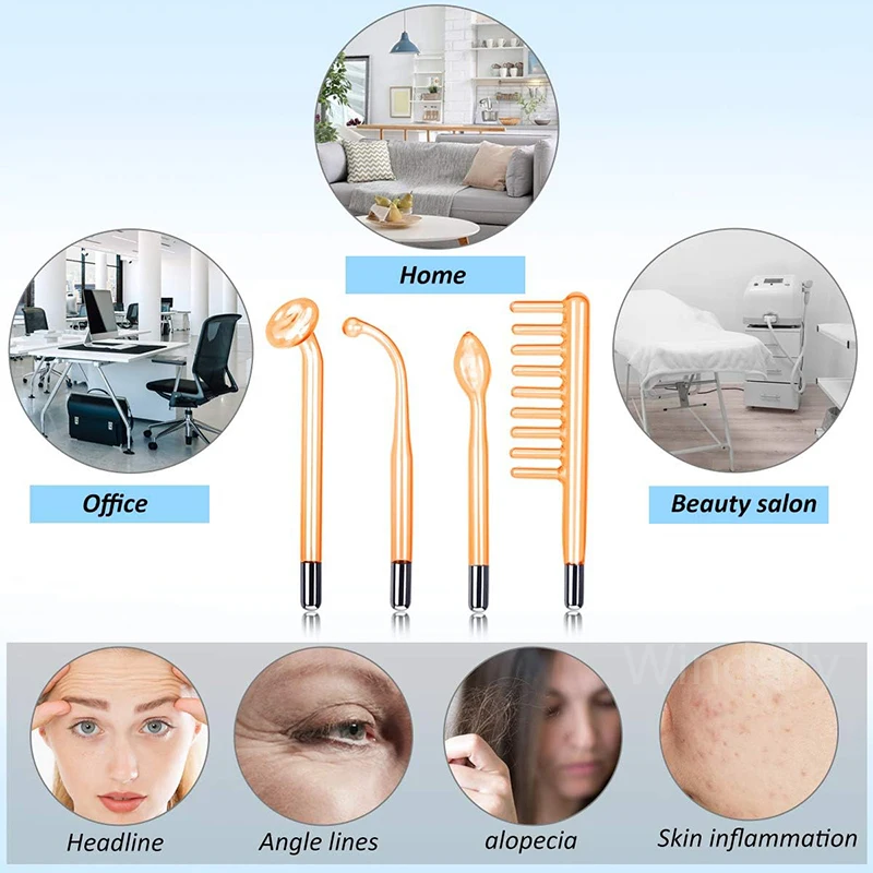 4 in 1 High Frequency Facial Wand Electrotherapy Glass Tube Beauty Device For Anti Aging Wrinkle Removal Facial Therapy Wand