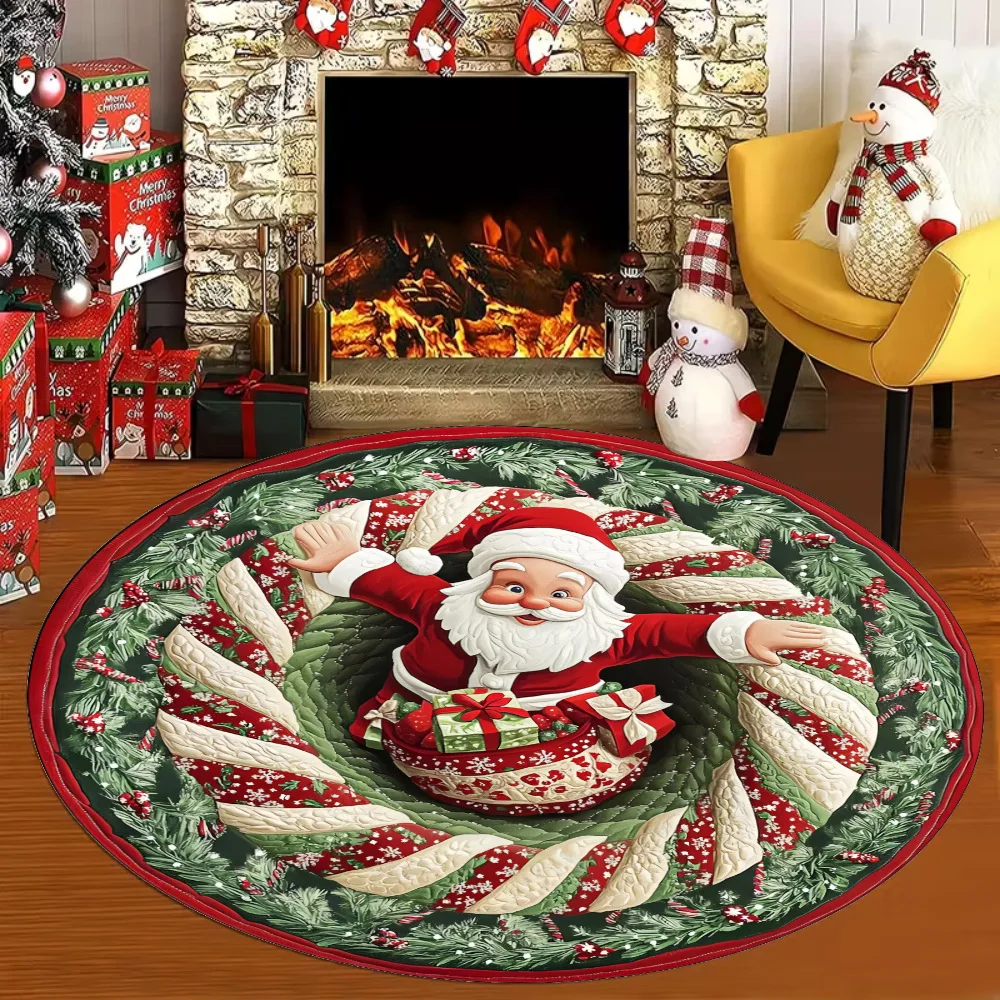 Tapis De Noël 3D Effet Illusion Père Noël – 100x100 Cm, Antidérapant, Lavable, Pour Salon Chambre Décoration Fête