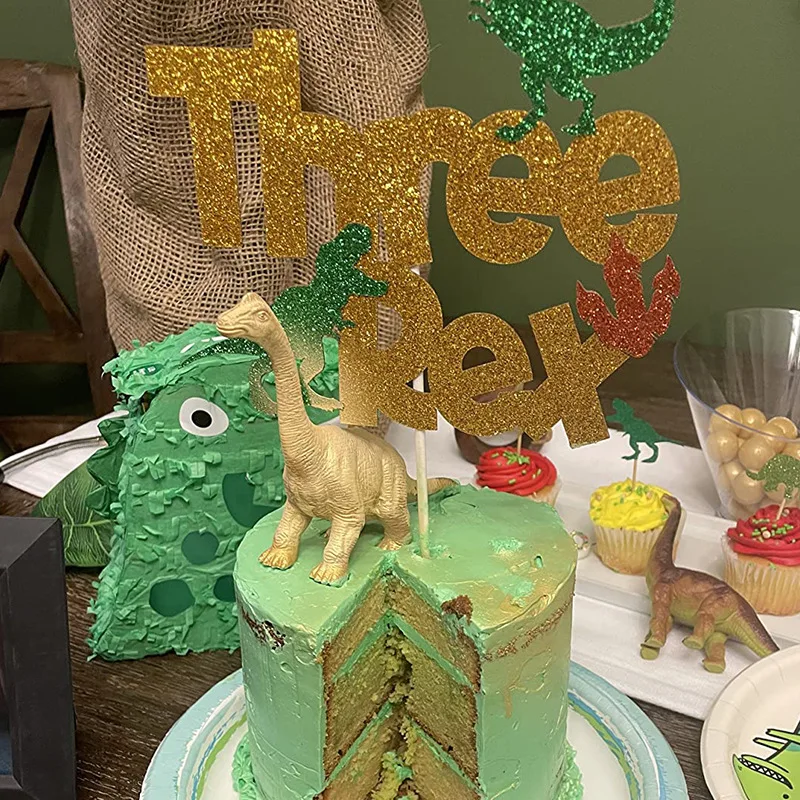 LaVenty Dinosaur Cake Topper For 3rd Birthday – ‘Roar I’m 3’ Decoration Set For Girls, Pink & Green Theme - View #10
