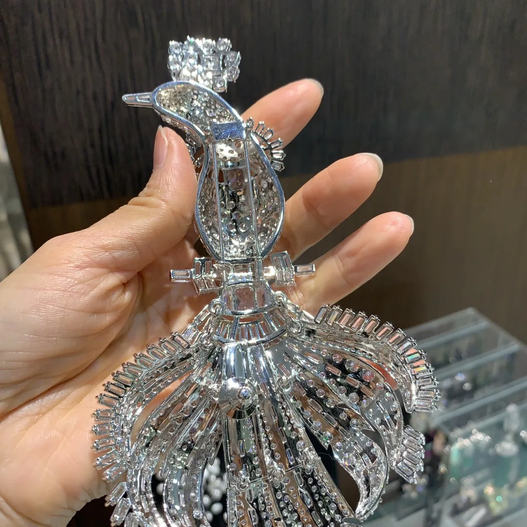 large bird brooch big luxury jewelry bird of paradise brooch 925 sterling silver with cubic zircon high quality 23*8CM unisex 5 large bird brooch big luxury jewelry bird of paradise brooch 925 sterling silver with cubic zircon high quality 23*8CM unisex - Image 5