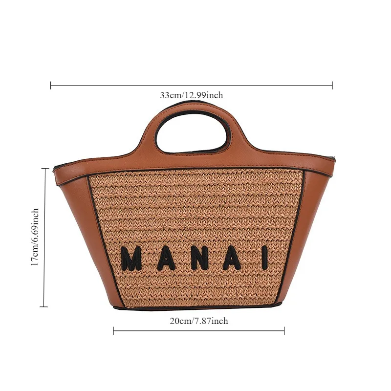 Handbags Crossbody Bags for Women Straw Woven Bag Spliced One Shoulder Basket Beach Bags Fashionable and Versatile Bucket Bag 6
