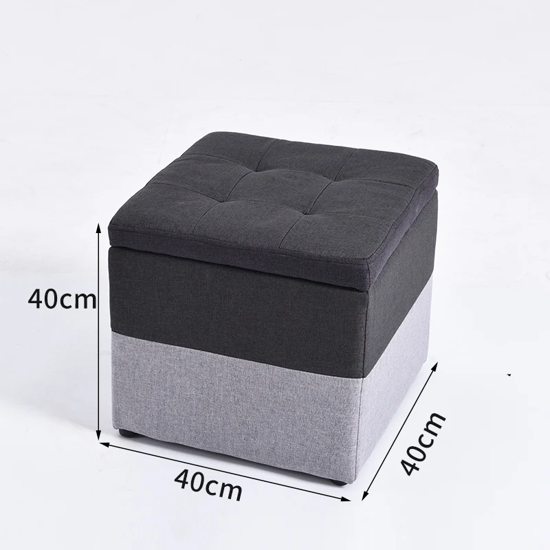 Minimalist Wooden Storage Ottoman with Fabric Seat