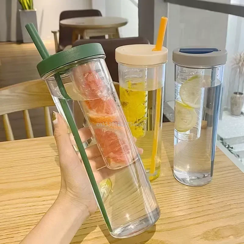 Bottiglia D'Acqua Pieghevole In Paglia Da 700Ml Tazze Per Succo Portatili Trasparenti Di Grande Capacità Filtro Al Limone Bottiglia Per Bere Carina Pe