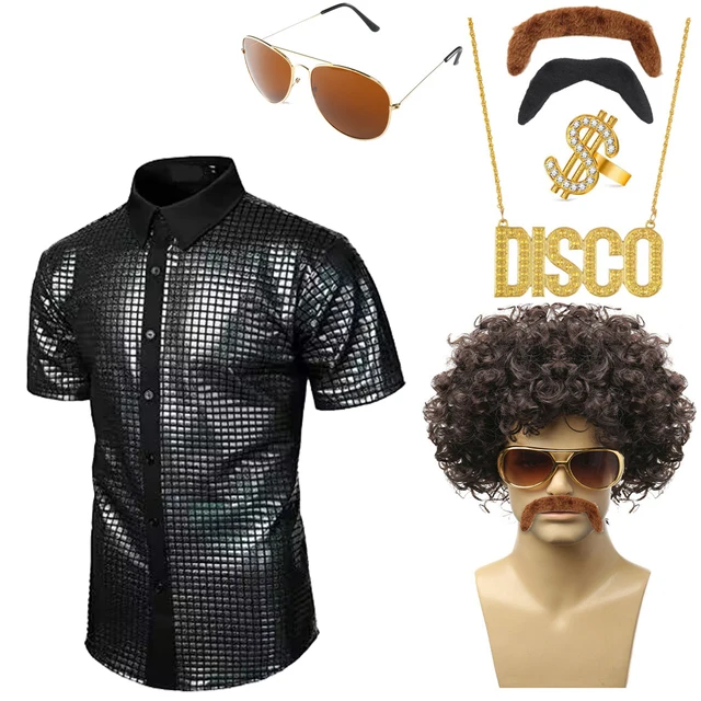 Parrucca Afro Anni '70 Con Occhiali E Baffi - Costume Uomo Per Feste E Halloween - Foto 3