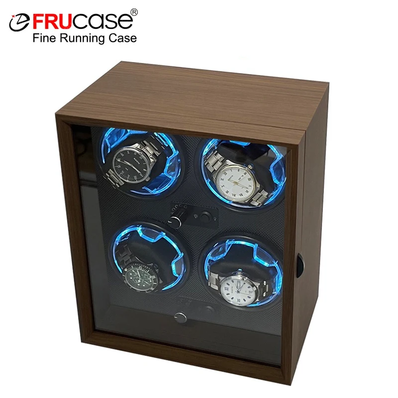 FRUCASE Wooden Watch Winder watch winder watch display case For Automatic Watches 4 Rolex Box Jewelry Display Collector Storage Wood grain with light