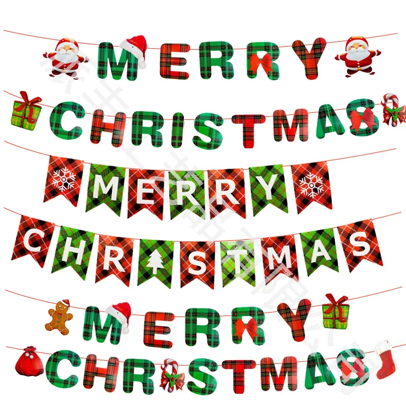 

Merry Christmas Holiday Party Santa Claus Christmas Tree Banner Hanging Ornaments New Year Paper Flag Banners Holiday Decoration