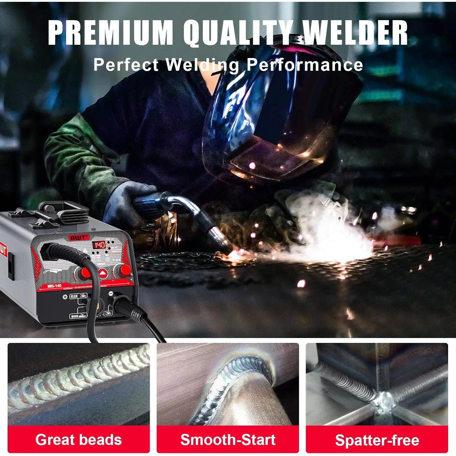 MIG Welder 140Amp, Flux Core MIG Welder/Stick 2 in 1 Welding Machine, Welder Machine 110V With Synergy IGBT Inverter 3