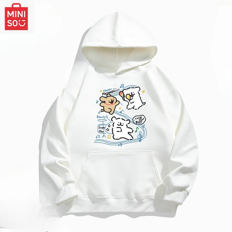 MINISO co-branded Maltese printed hoodie with hood loose cartoonish multi-functional casual and cute girl