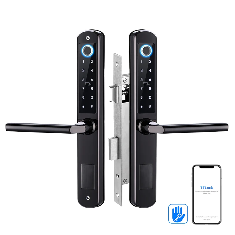 

TTlock Fingerprint double two side waterproof IP55 outdoor smart door lock SUS material for slim aluminum swing door