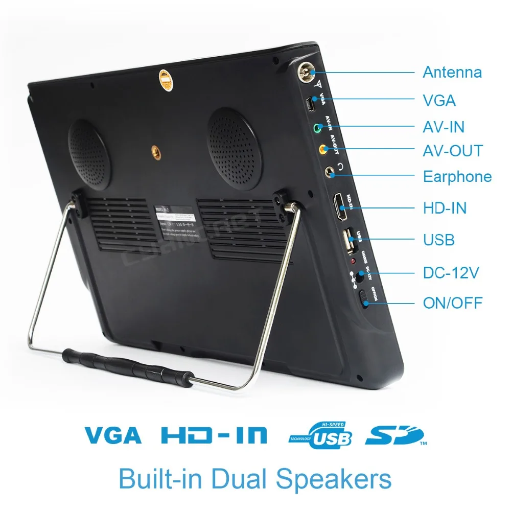 아날로그 미니 소형 자동차 Tv 및 D12 인치 Hd 휴대용 Tv 디지털 Tv 지원 Usb Sd 카드 Mp4 Ac3