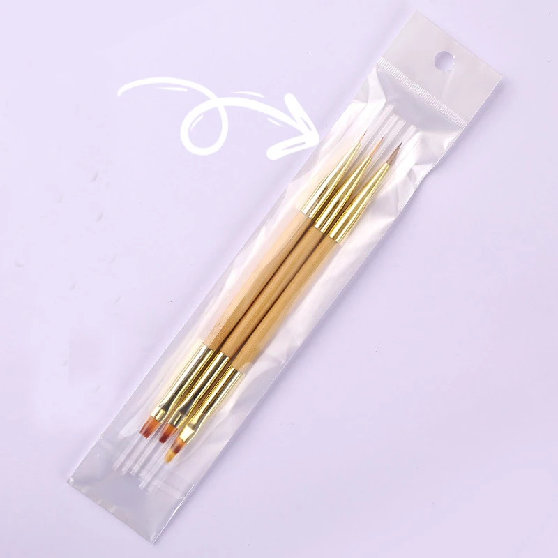 1/3Pcs Double Sided Bamboo Nail Brush Gel Brush For Manicure UV Gel Extension Pen For Nail Polish Painting Drawing Brush Tools 6