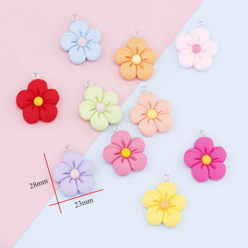 10pcs 23mm Matte Flowers Resin Charms Pendant Drop Charms for Earrings Necklace Jewelry Making Supplies Diy Keychain Findings