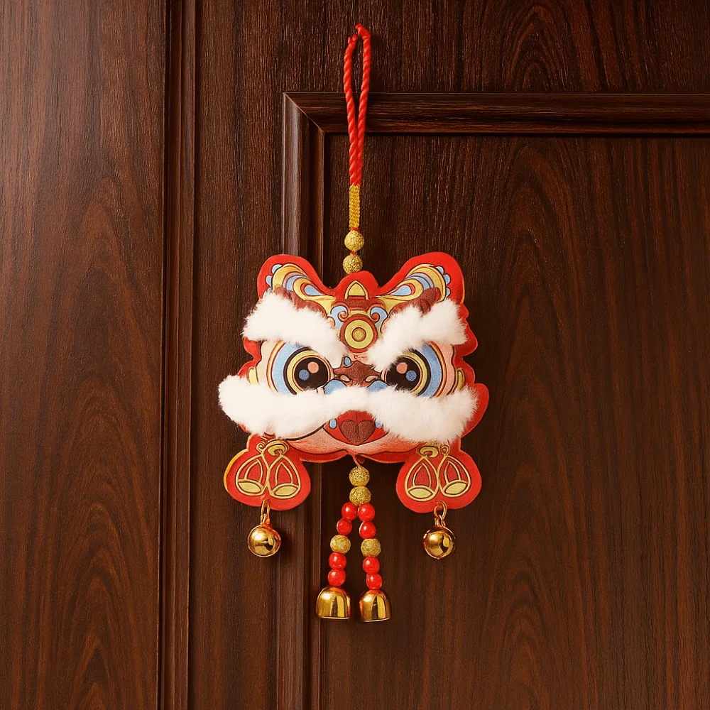 Traditional Chinese New Year Decoration Waking Lion with Bells Lunar New Year Ornament Cartoon Blessed Bag Pendant Office Wall