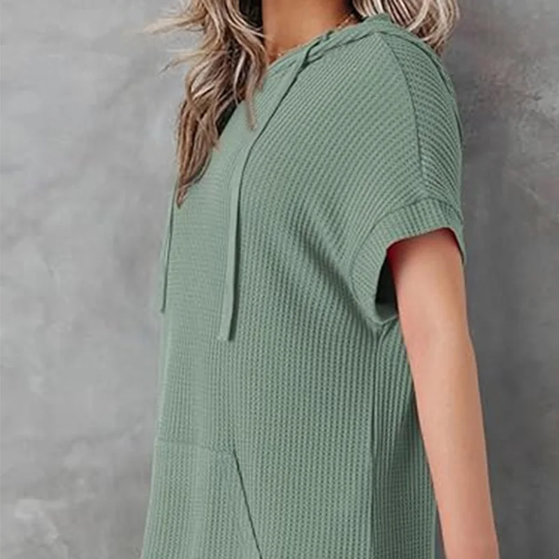 2024 New Summer Oversized Elegant Fashion Women\'s Casual Split Pullover Solid Pockets Lengthen O Neck Short Sleeve Y2K Chic Tops
