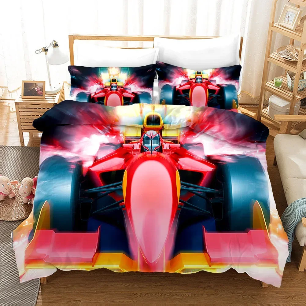 Red Racing Car 3D Kids Boy Bedding Set F1 Game Racer Printing Duvet Cover 2/3pcs Bedclothes with Pillowcase Twin Full Bedspread 5