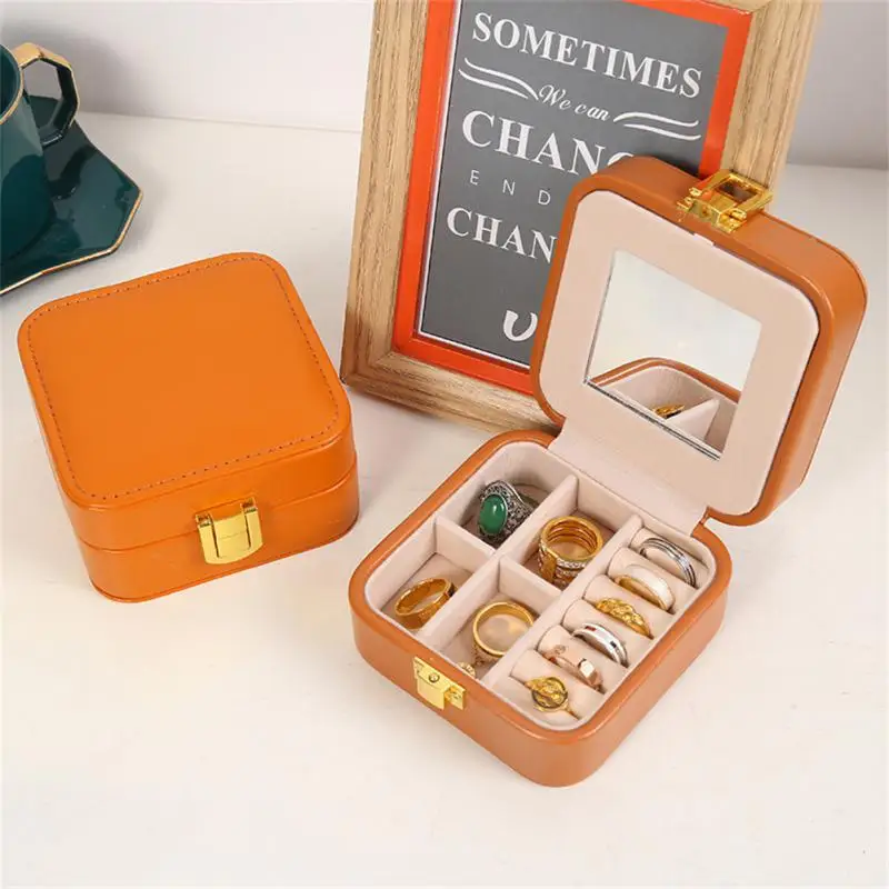 

Vintage Portable Jewelry Organizer Box Leather Floral Print Travel Earrings Necklace Ring Storage Case Jewelry Display Box