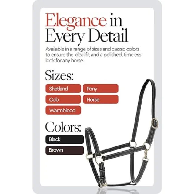 Fremont Soft Leather Horse Halter for Everyday Use Genuine Leather Black Fully Adjustable with Brass Hardware Contrast Stitchin