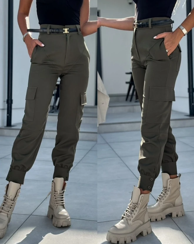 

Women's Cargo Pants 2023 New Fashion Pocket Design Cuffed Trouser Casual Bottom Elegant Clothing Outfits Commuting Style