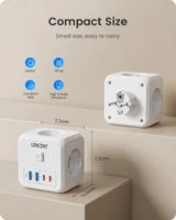LENCENT 7-in-1 EU Plug Wall Socket Extender with 3AC Outlets+ 2 USB-A+2 USB-C Cube Socket On/Off Switch Adapter for Home - Image 5