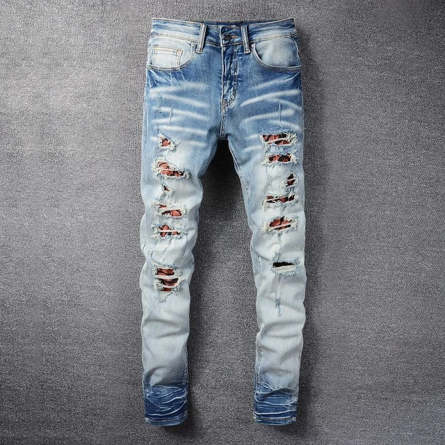 Leopard Patchwork Mens Jeans Skinny 