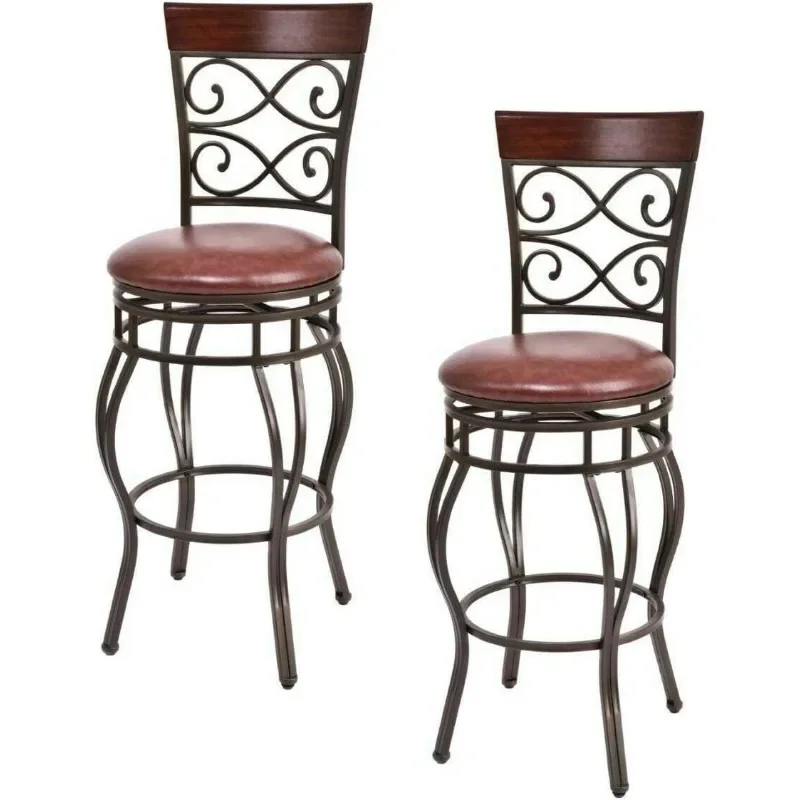 Bar Stools Set of 2, 360 Degree Swivel, 30" Bar Height Stools, with Leather Padded Seat Bistro Dining Pub Metal Vintage Chairs - Image 4
