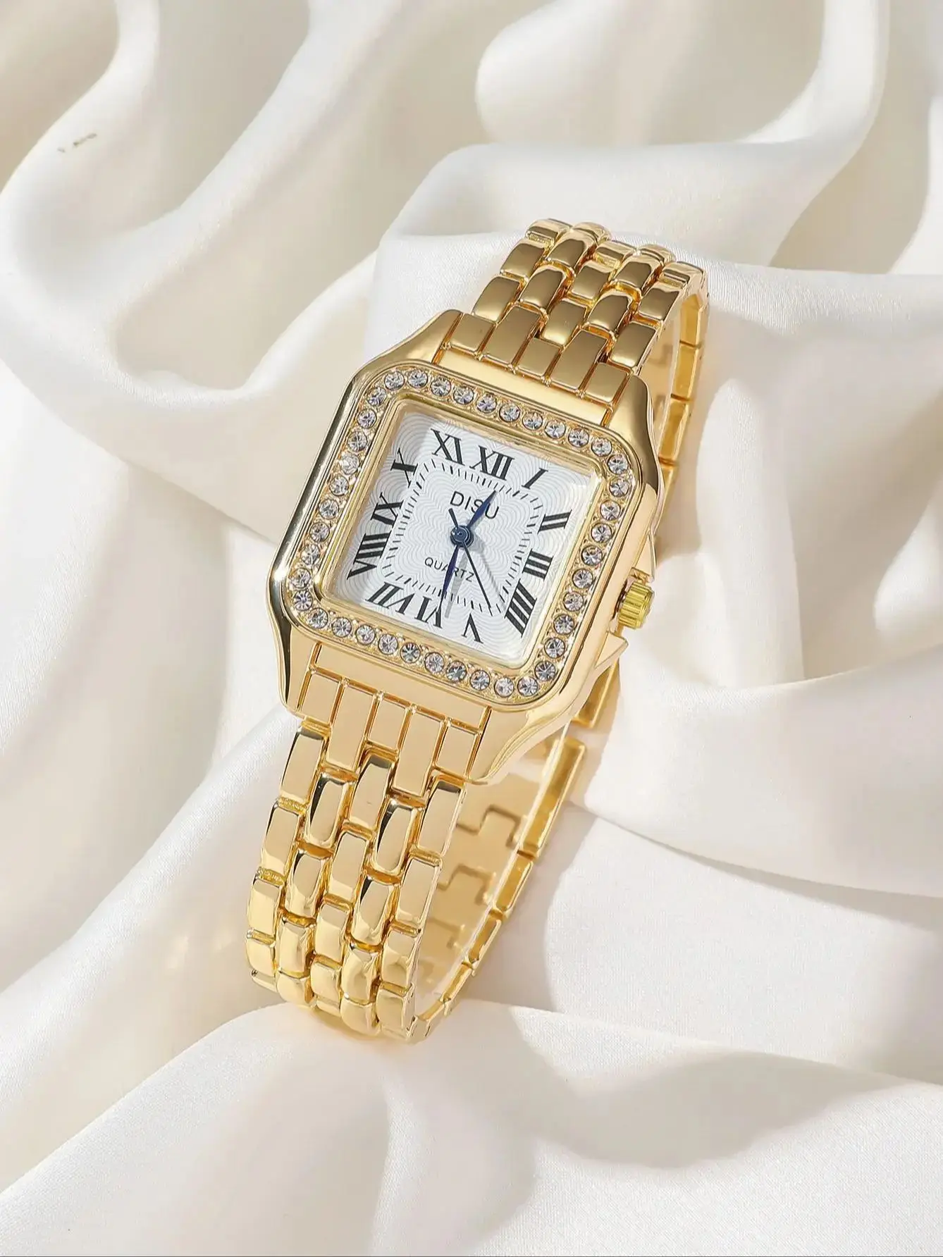 ساعة كوارتز مربعة صغيرة للنساء بحزام من الفولاذ ال...