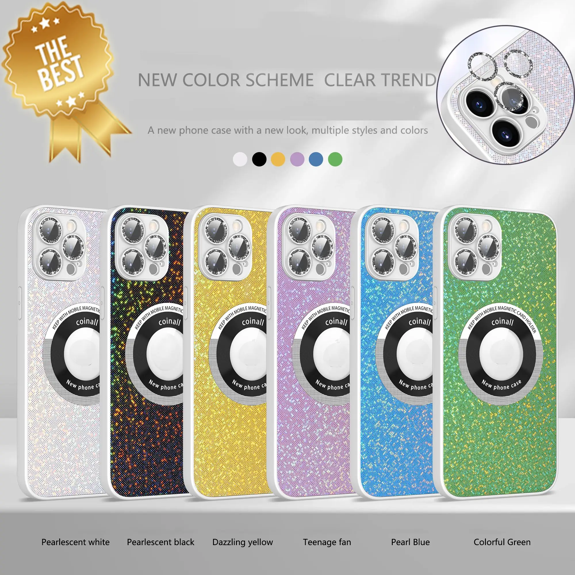 

Retro Leather Logo Hole Magsafe Case for iPhone 11 12 13 14 Pro Max 14 Plus Magnetic Wireless Charging Luxury Glitter Lens Cover