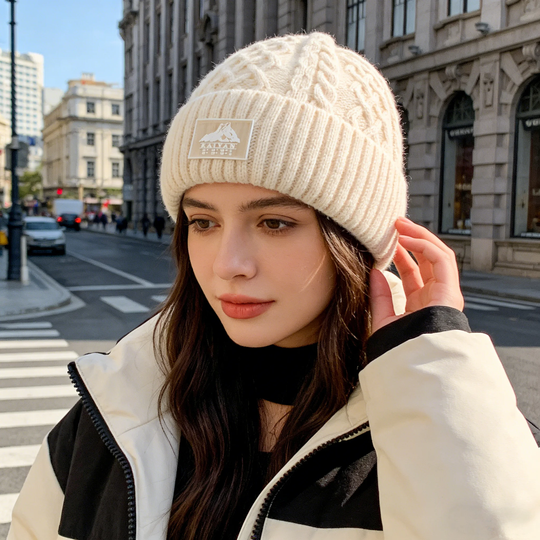 Neue Stil Unisex Warm Halten Winter Hut Plüsch Pelz Gefüttert Stilvolle Warme Kappe Beanie Hut Für Männer Frauen Outdoor Ski Sport Gestrickte hut – Detail 8