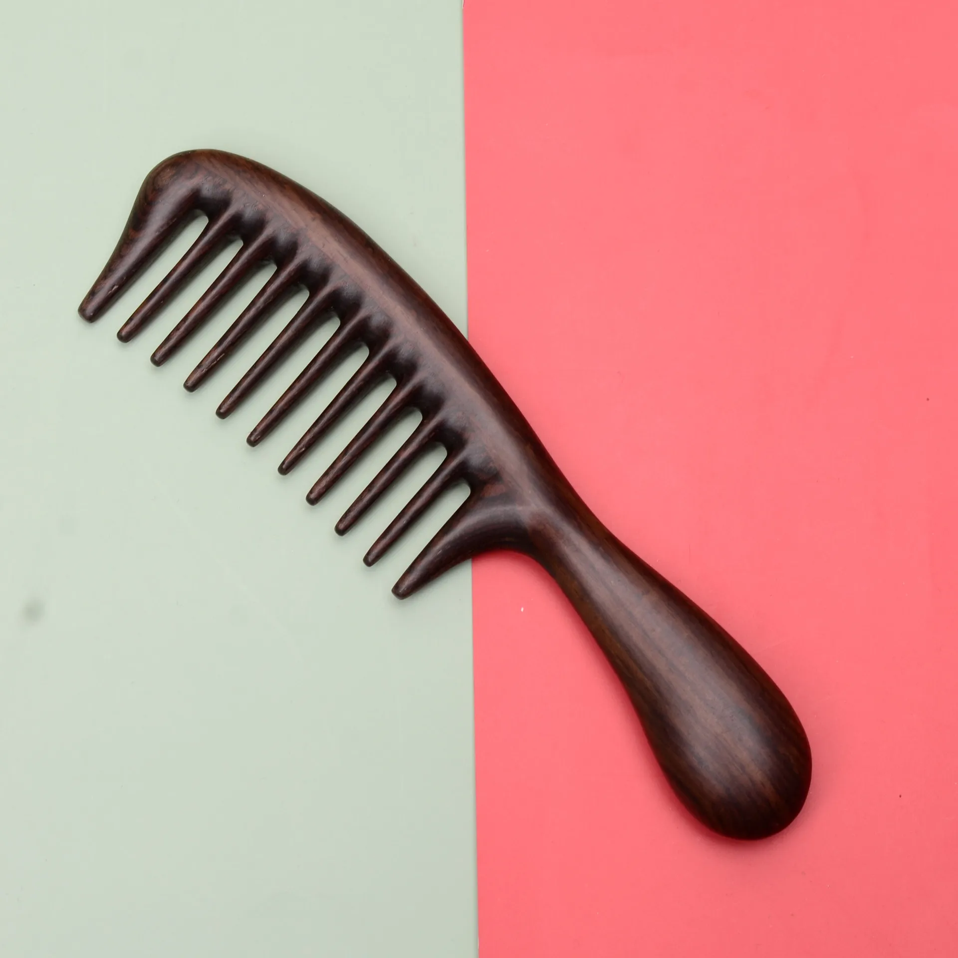 천연 녹색 백단향 빗, 둥근 손잡이, 미세한 치아, 두꺼운, 고품질 마사지, 미용