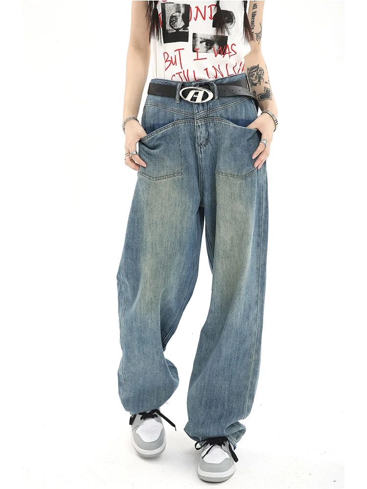 Baggy Denim Blue Women High Waist Vintage Oversized Cargo Pants Casual  Streetwear Harajuku Straight Leg Jeans Femme 2022