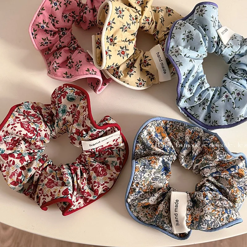 Women's Fashion Large Size Floral Hair Scrunchies Ponytail Hair Accessories Korean French Hair Ties Elastic Hair Bands